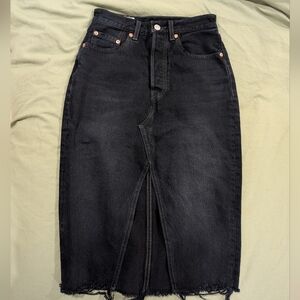 Levi's Black Denim Midi Skirt with Front Slit